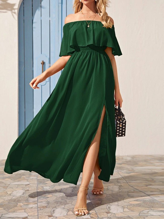 Women's Dresses One-Shoulder Ruffled Slit Dress