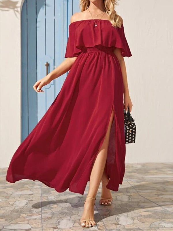 Women's Dresses One-Shoulder Ruffled Slit Dress