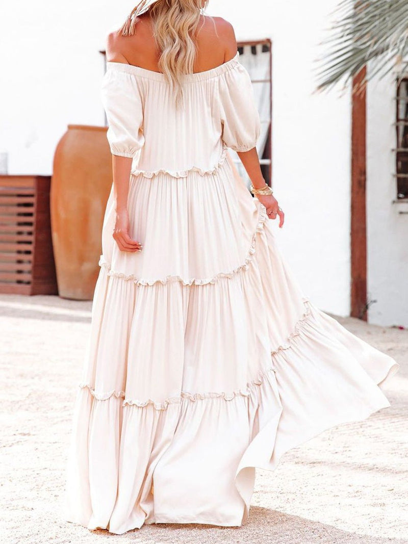 Women's Dresses One-Shoulder Short Sleeve Ruffle Dress