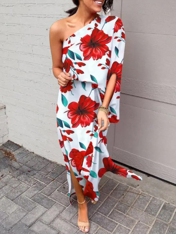 Women's Dresses One Shoulder Slit Print Dress