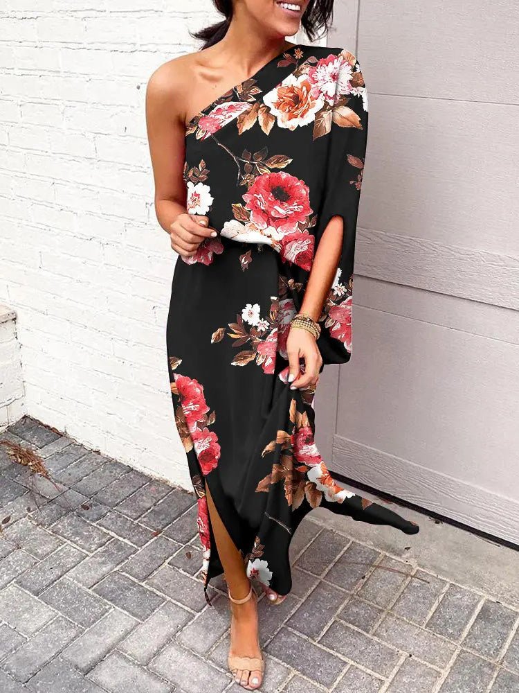 Women's Dresses One Shoulder Slit Print Dress