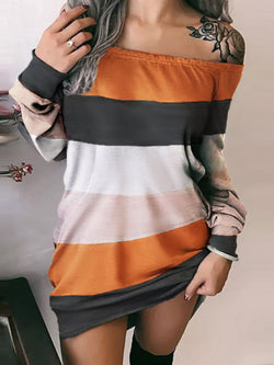 Women's Dresses One-Shoulder Striped Long Sleeve Dress