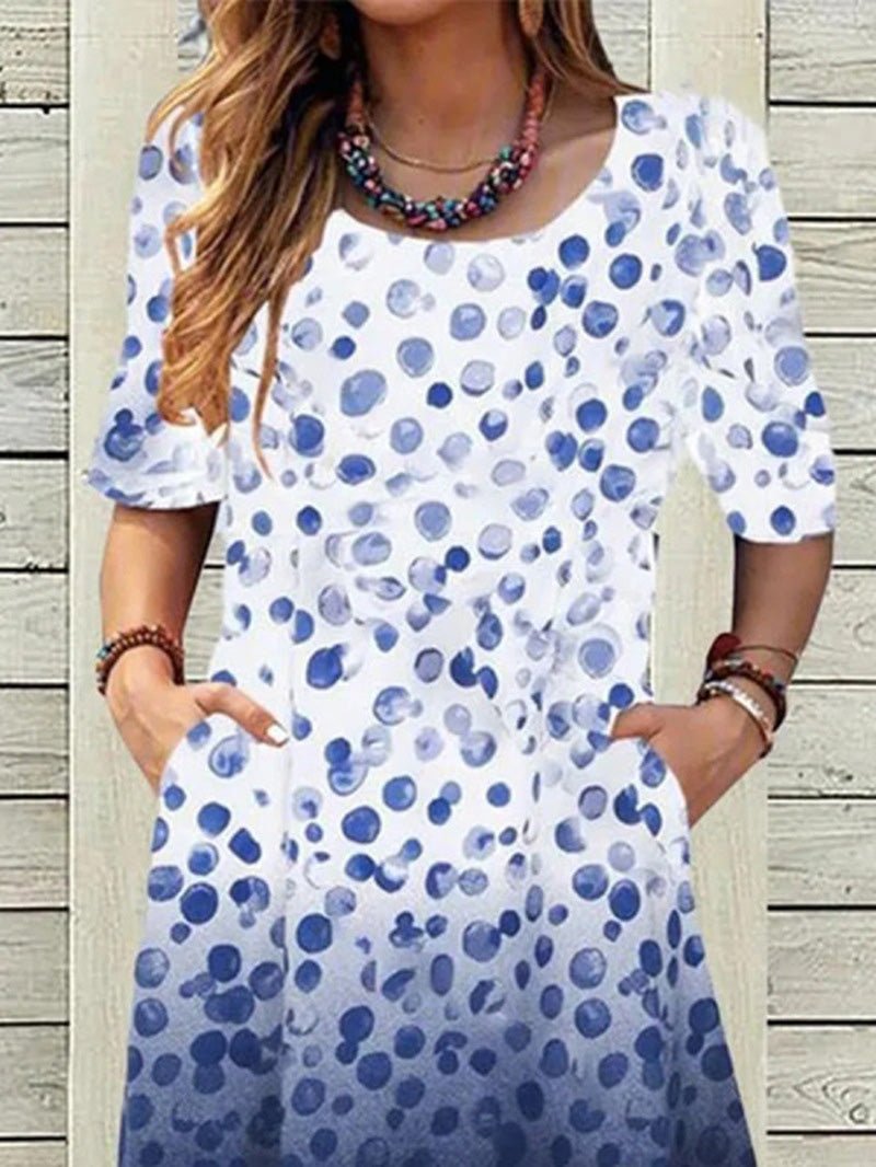 Women's Dresses Petal Print Short Sleeve Crew Neck Loose Dress