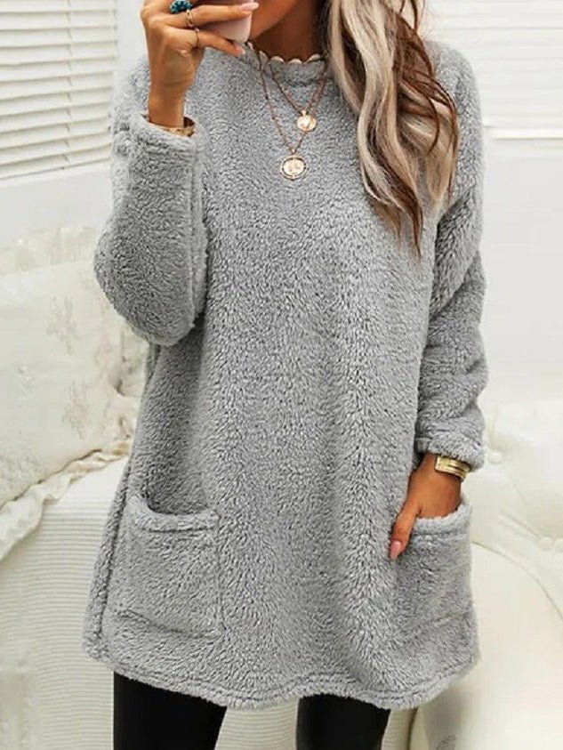 Women's Dresses Plush Crew Neck Pocket Long Sleeve T-Shirt Dress