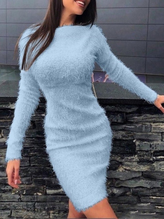 Women's Dresses Plush Long Sleeve Slim Fit Dress