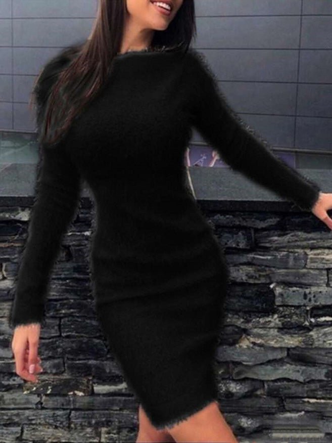 Women's Dresses Plush Long Sleeve Slim Fit Dress