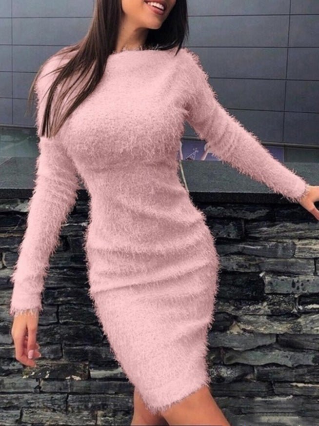 Women's Dresses Plush Long Sleeve Slim Fit Dress