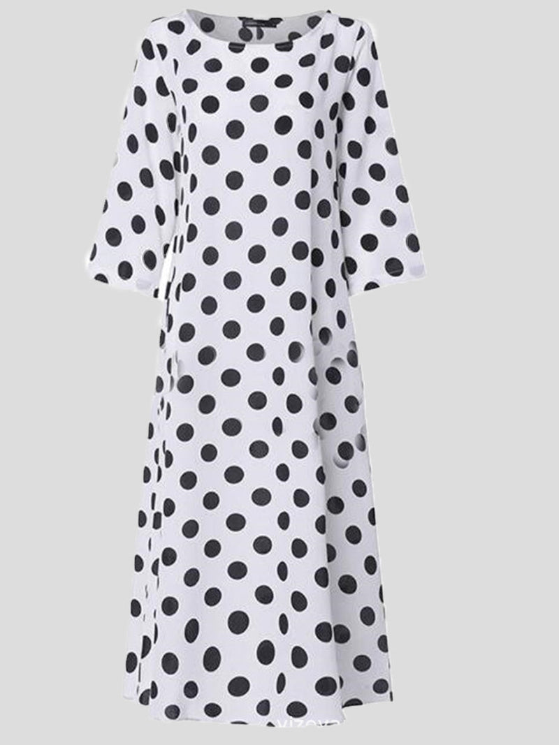 Women's Dresses Polka Dot Crew Neck Mid Sleeve Pocket Dress