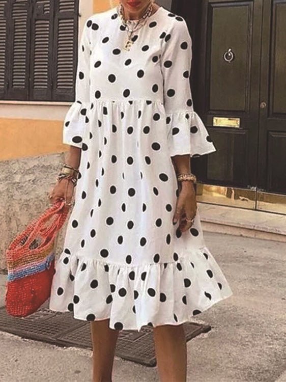 Women's Dresses Polka Dot Crew Neck Ruffle Dress