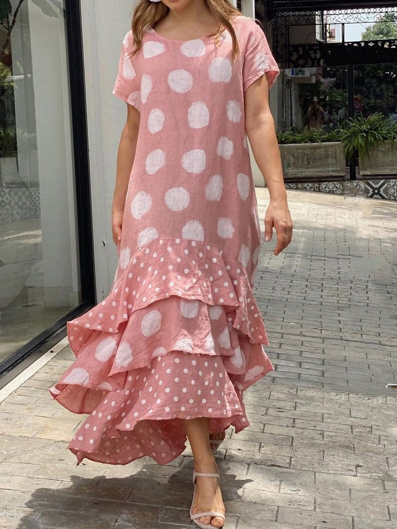 Women's Dresses Polka Dot Crew Neck Short Sleeve Ruffle Dress