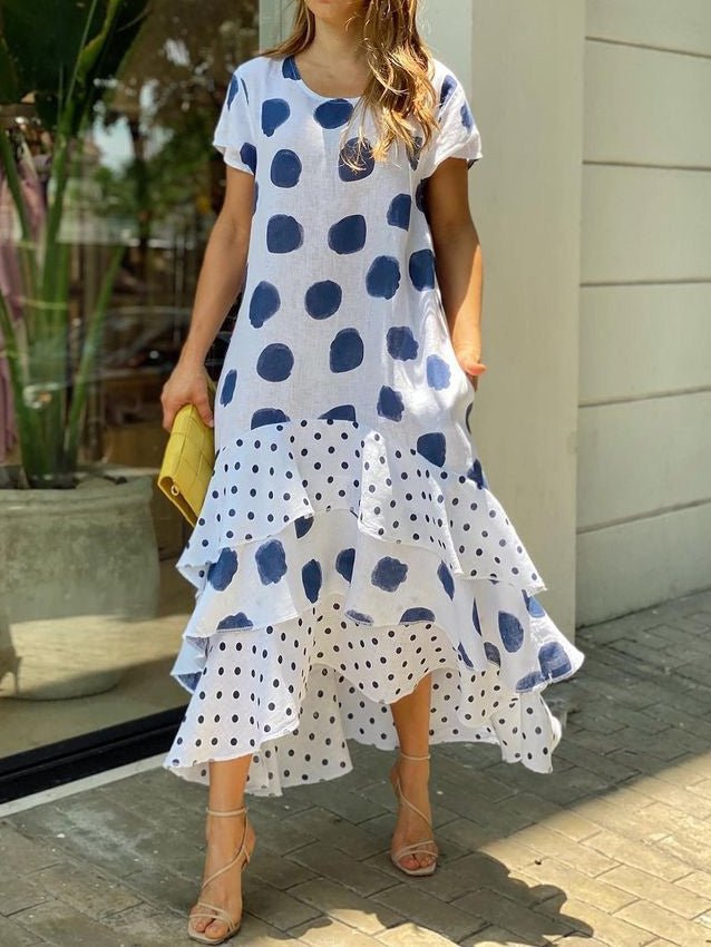 Women's Dresses Polka Dot Crew Neck Short Sleeve Ruffle Dress