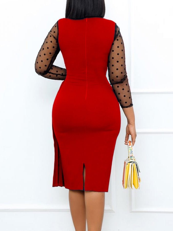 Women's Dresses Polka Dot Mesh Panel Slim Fit Slit Dress