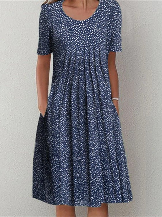 Women's Dresses Polka Dot Print Crew Neck Pocket Midi Dress