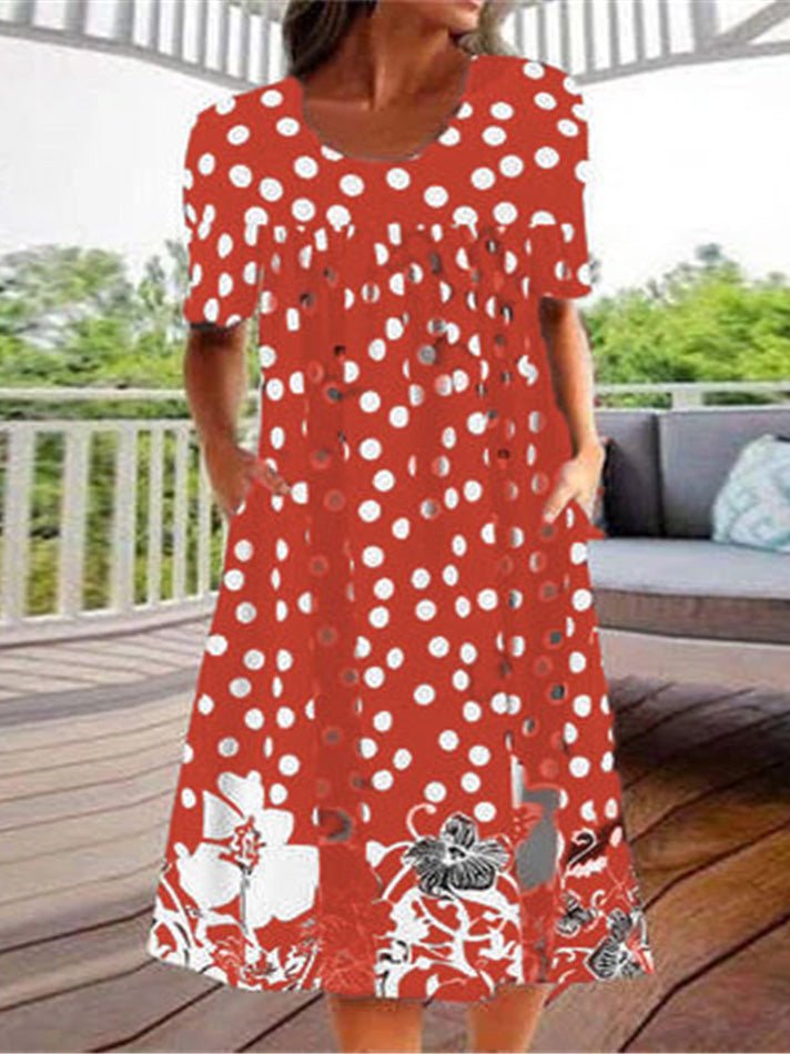 Women's Dresses Polka Dot Print Pocket Short Sleeve Dress