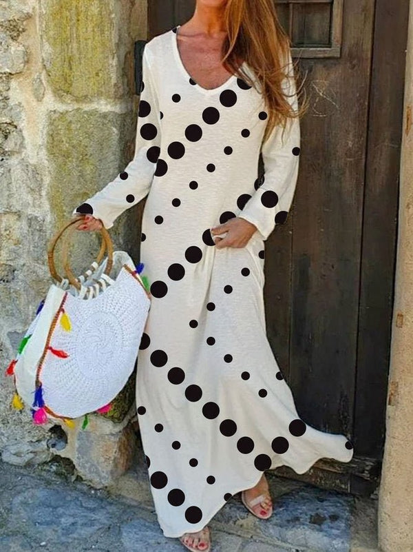 Women's Dresses Polka Dot Print V-Neck Long Sleeve Dress