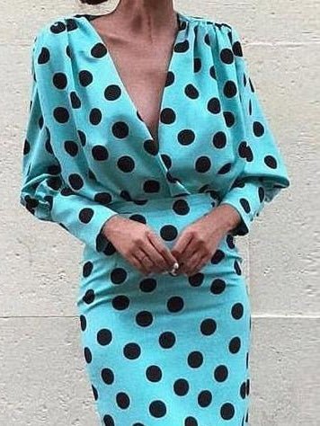 Women's Dresses Polka Dot Print V-Neck Long Sleeve Dress