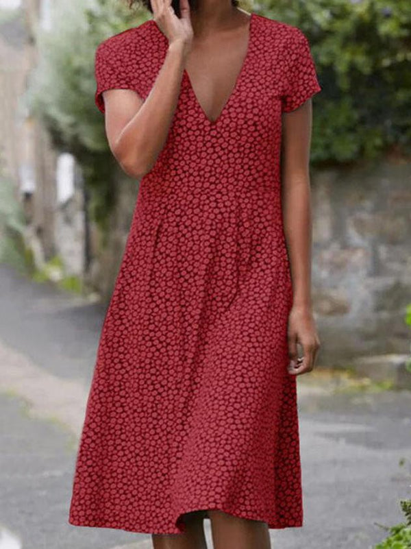 Women's Dresses Polka Dot Print V-Neck Short Sleeve Dress