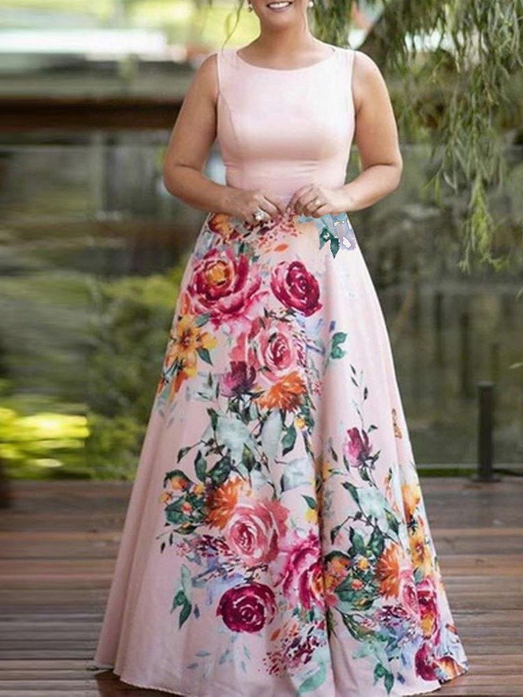 Women's Dresses Printed Crew Neck Sleeveless Maxi Dress