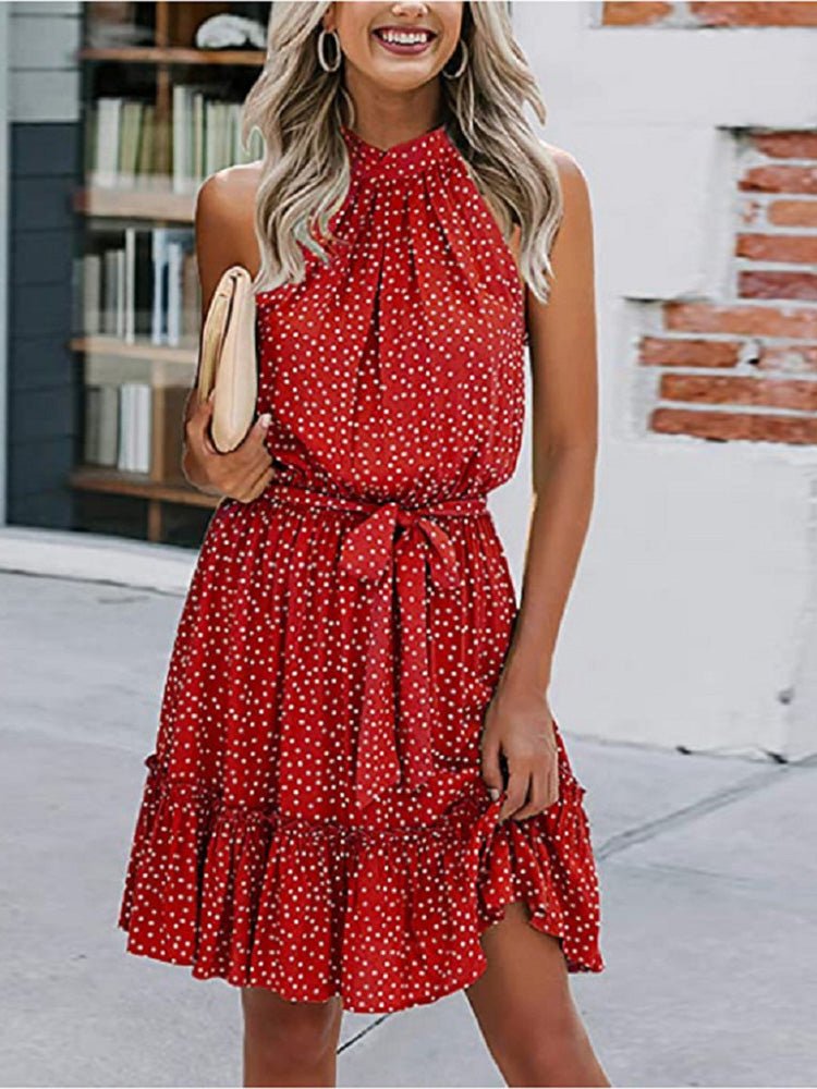 Women's Dresses Printed Halterneck Tie Ruffle Dress