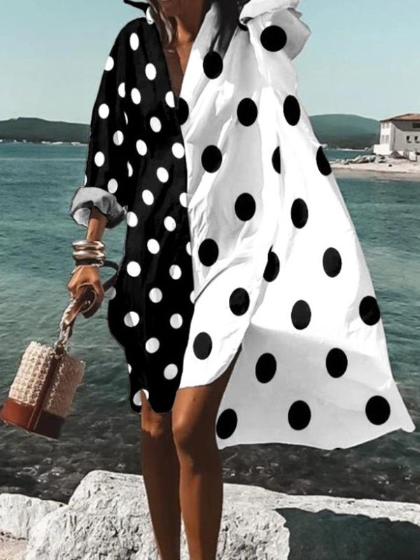 Women's Dresses Printed Lapel Irregular Shirt Dress