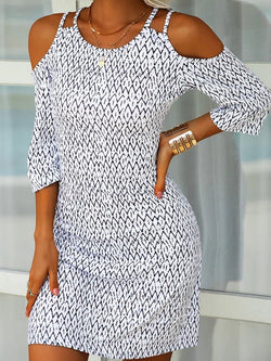 Women's Dresses Printed Off-Shoulder Mid Sleeve Dress