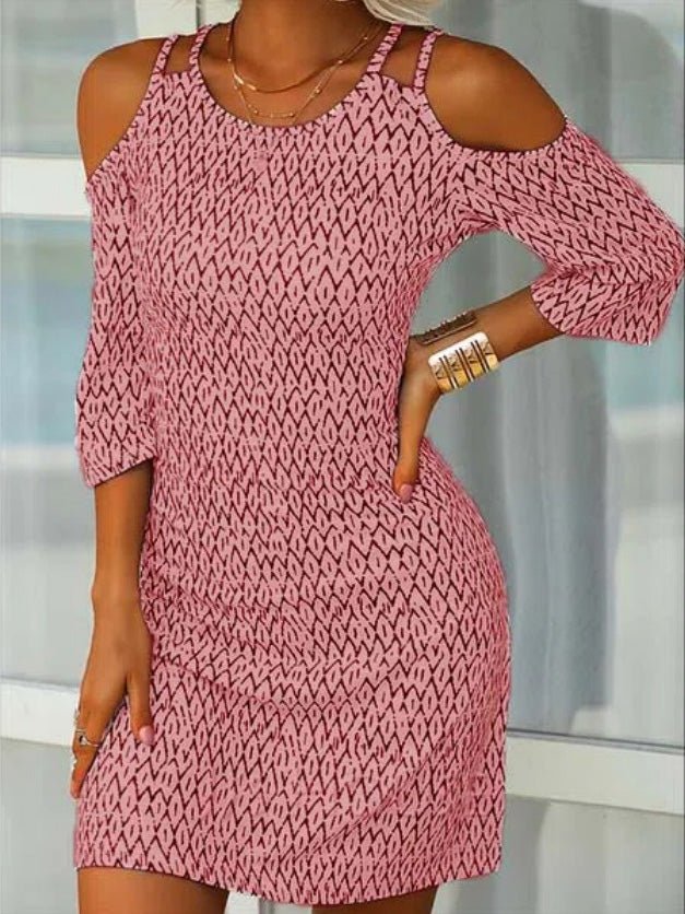 Women's Dresses Printed Off-Shoulder Mid Sleeve Dress