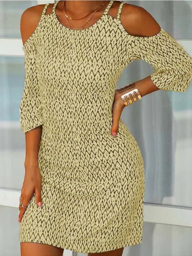 Women's Dresses Printed Off-Shoulder Mid Sleeve Dress