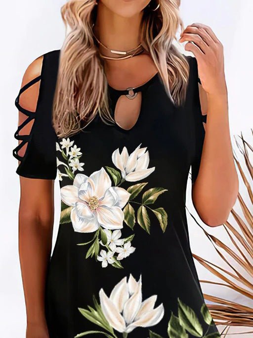 Women's Dresses Printed Off Shoulder Short Sleeve Casual Dress