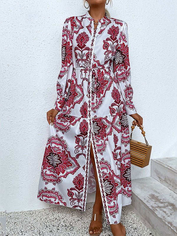 Women's Dresses Printed Single Breasted V-Neck Maxi Dress