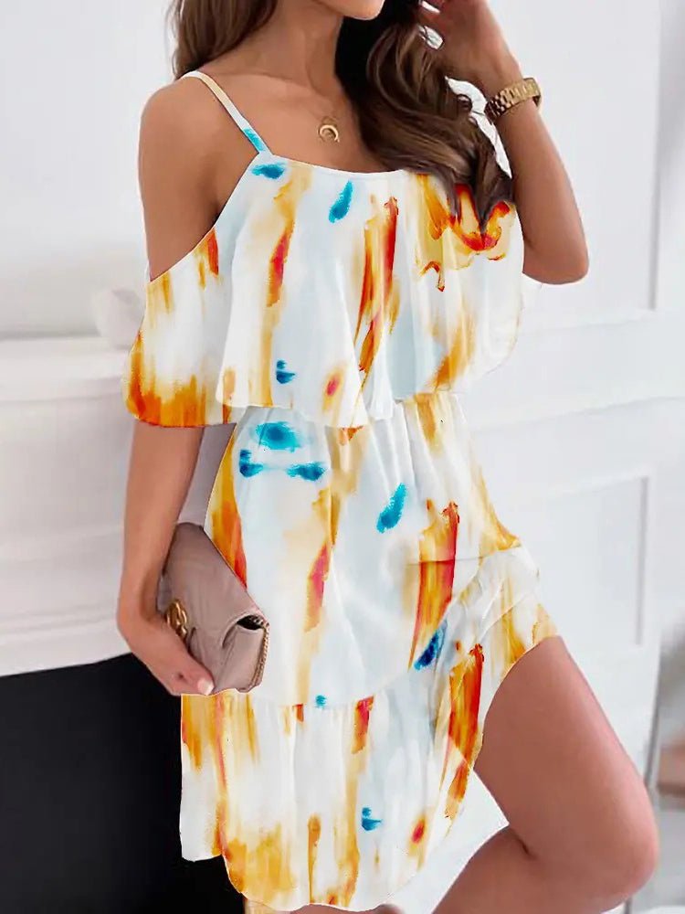 Women's Dresses Printed Sling Off Shoulder Chiffon Dress