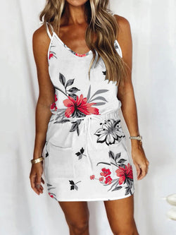 Women's Dresses Printed Sling V-Neck Drawstring Dress