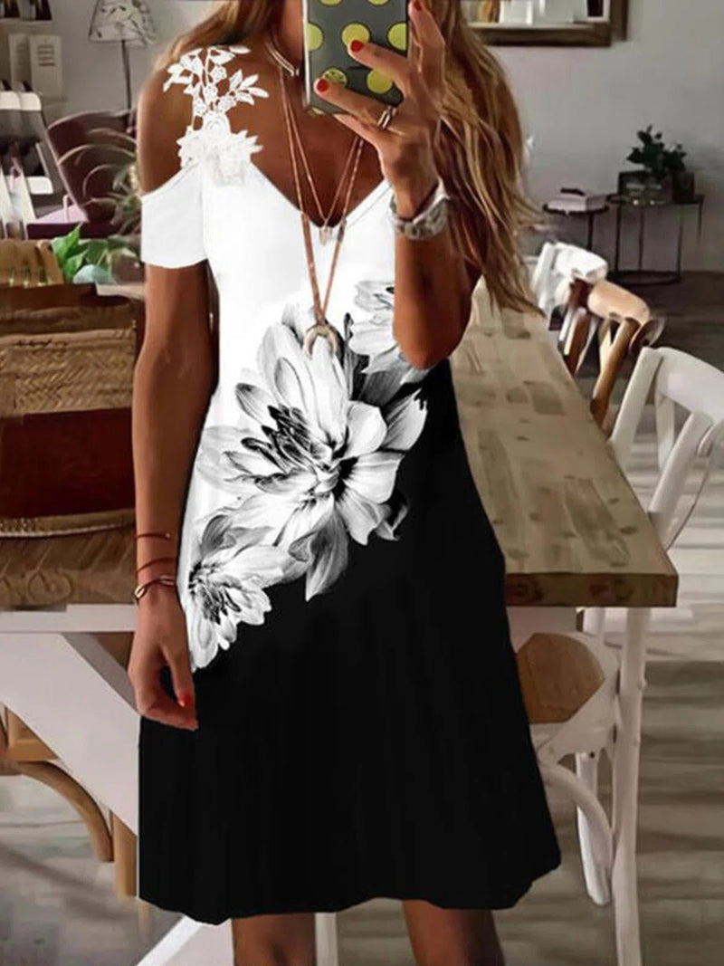 Women's Dresses Printed Sling V-Neck Short Sleeve Dress