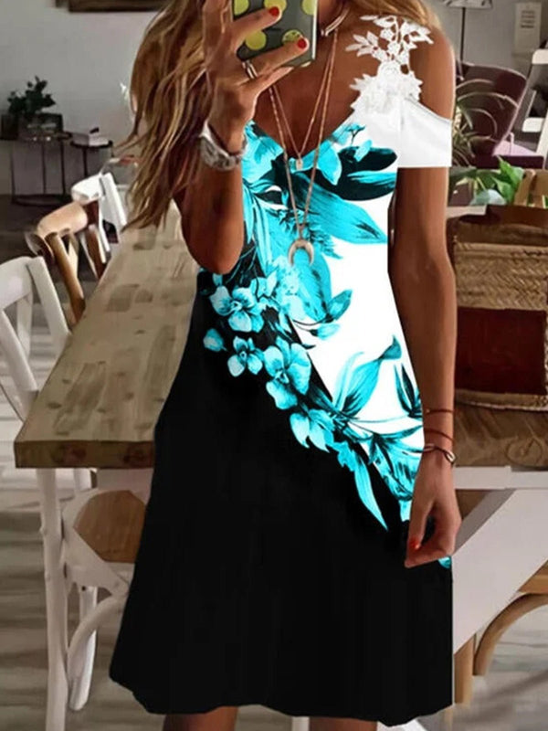 Women's Dresses Printed Sling V-Neck Short Sleeve Dress