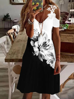 Women's Dresses Printed Sling V-Neck Short Sleeve Dress