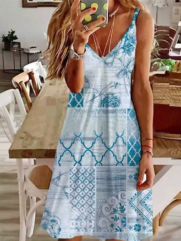 Women's Dresses Printed Sling V-Neck Sleeveless Dress