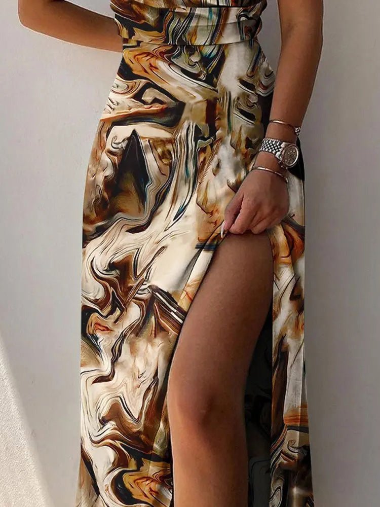 Women's Dresses Printed Sling V-Neck Slit Dress