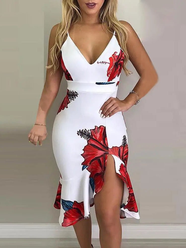 Women's Dresses Printed Suspenders Irregular Tight Dress