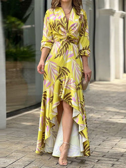 Women's Dresses Printed V-Neck High Waist Ruffle Dress