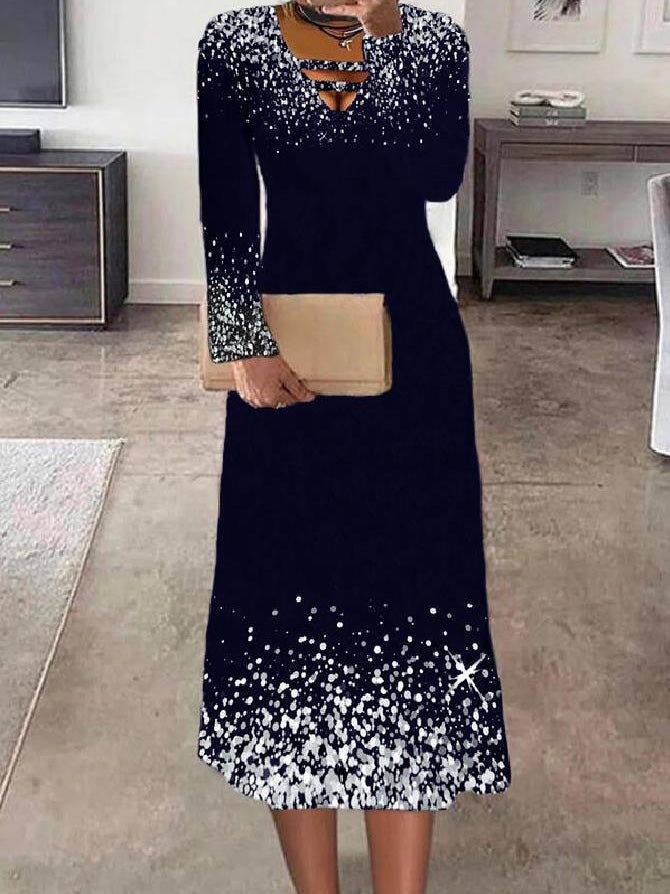 Women's Dresses Printed V-Neck Long Sleeve Dress