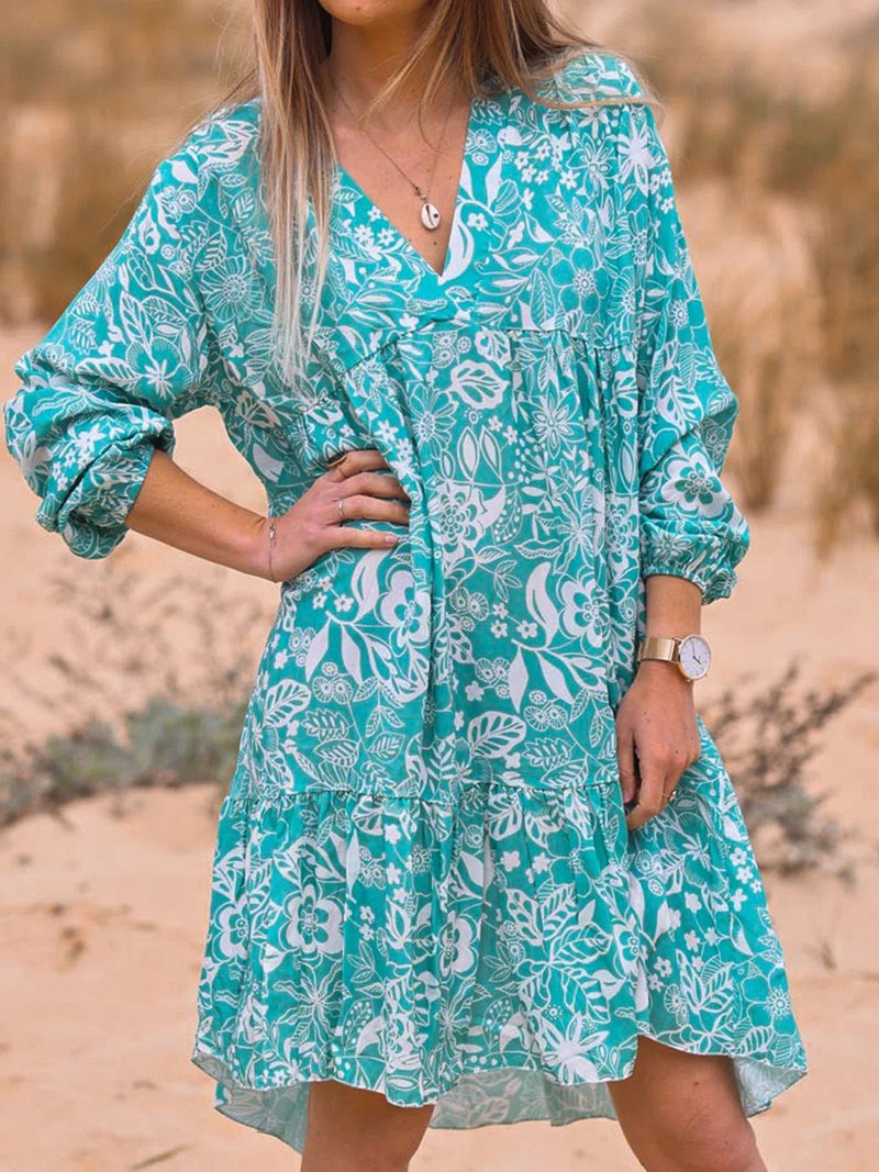 Women's Dresses Printed V-Neck Long Sleeve Dress