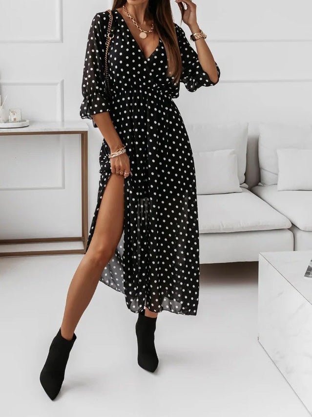 Women's Dresses Printed V-Neck Long Sleeve Slit Chiffon Dress