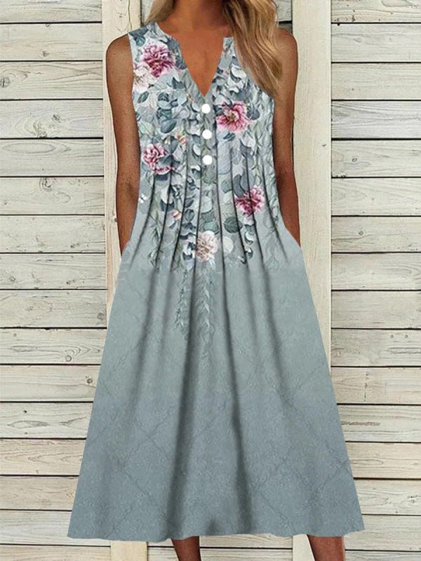 Women's Dresses Printed V-Neck Pocket Sleeveless Dress