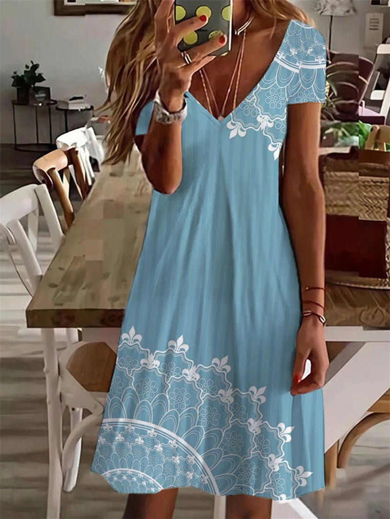 Women's Dresses Printed V-Neck Short Sleeve Dress