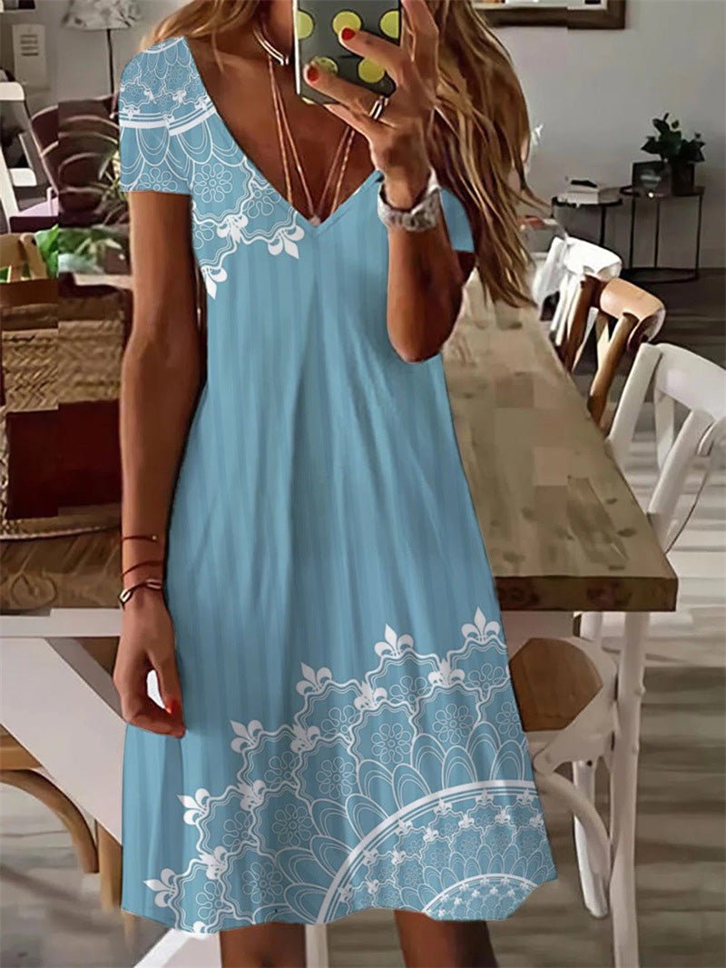 Women's Dresses Printed V-Neck Short Sleeve Dress