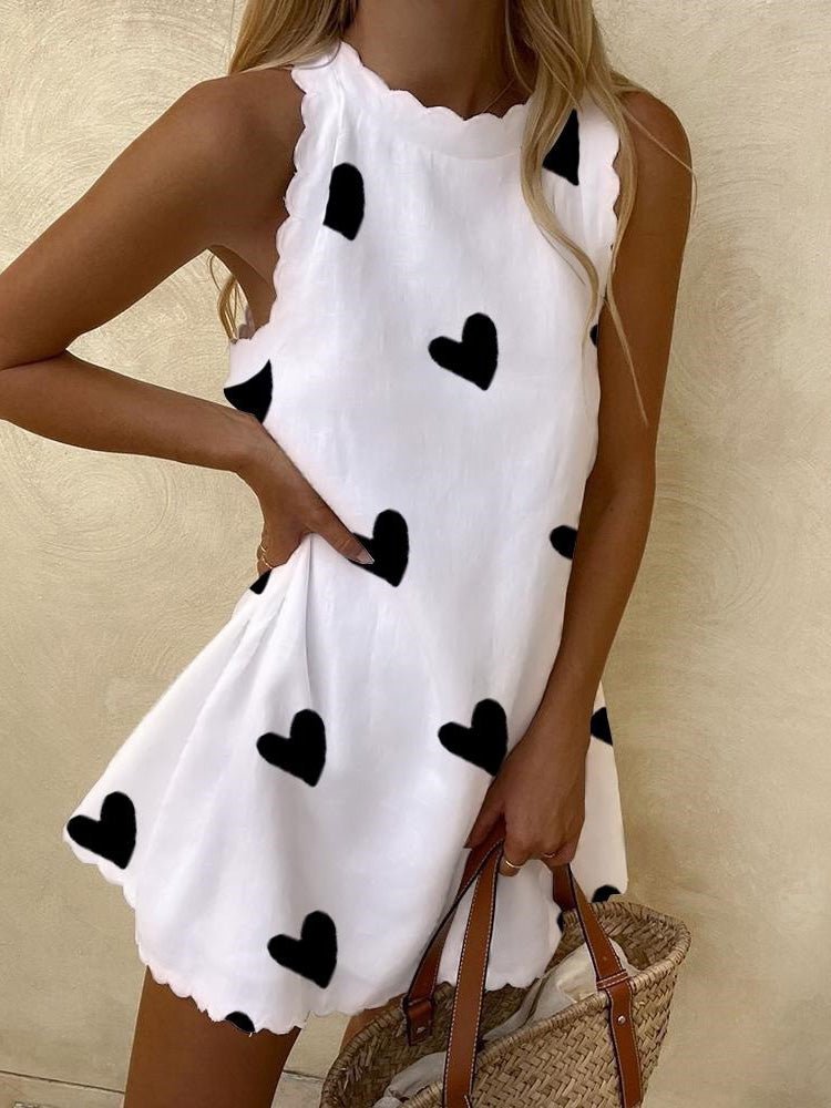 Women's Dresses Printed Wavy Crew Neck Sleeveless Mini Dress