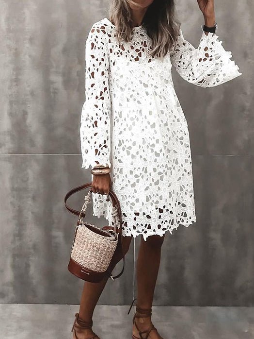 Women's Dresses Round Neck Lace Flare Sleeve Ruffle Dress