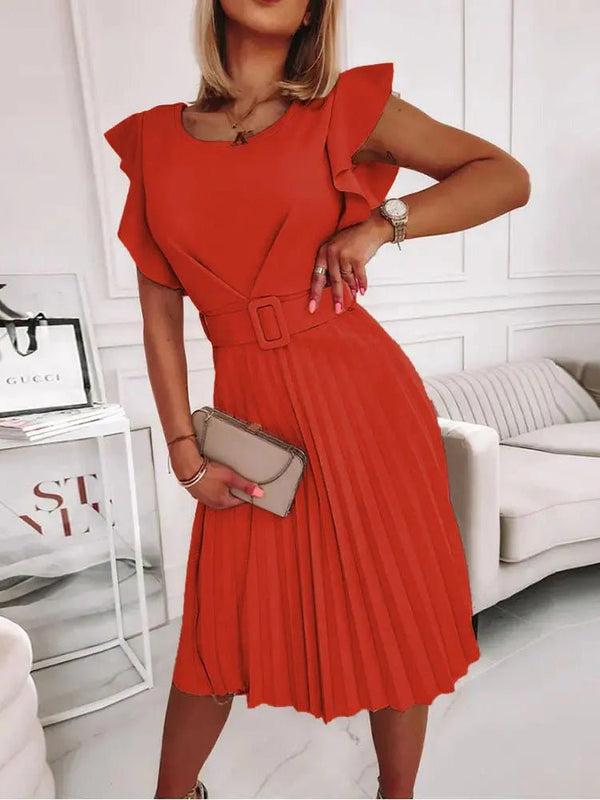 Women's Dresses Round Neck Pleated Short Sleeve Dress