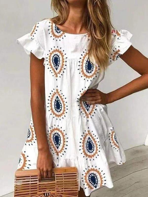 Women's Dresses Round Neck Printed Short Sleeve Dress