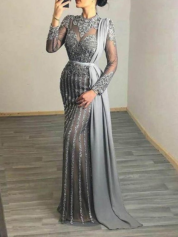 Women's Dresses Sequin Slim Sheer Evening Dress