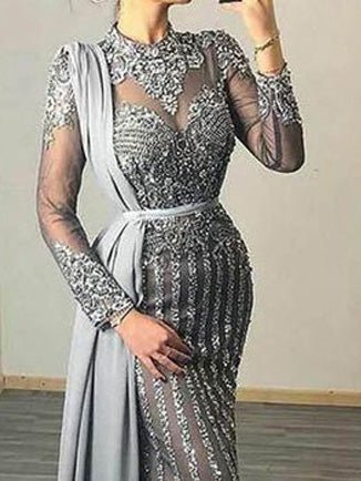 Women's Dresses Sequin Slim Sheer Evening Dress